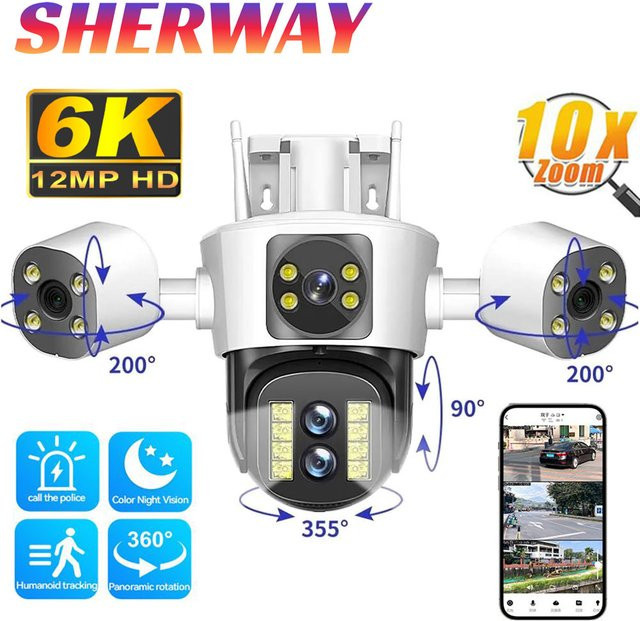Sherway 6K Outdoor WLAN-Sicherheitskamera mit 15MP Drei-Linsen-Technologie, PTZ-Funktion, 10-fach Zoom und KI-gestützter automatischer Erkennung und Verfolgung in Weiß - Bild 1