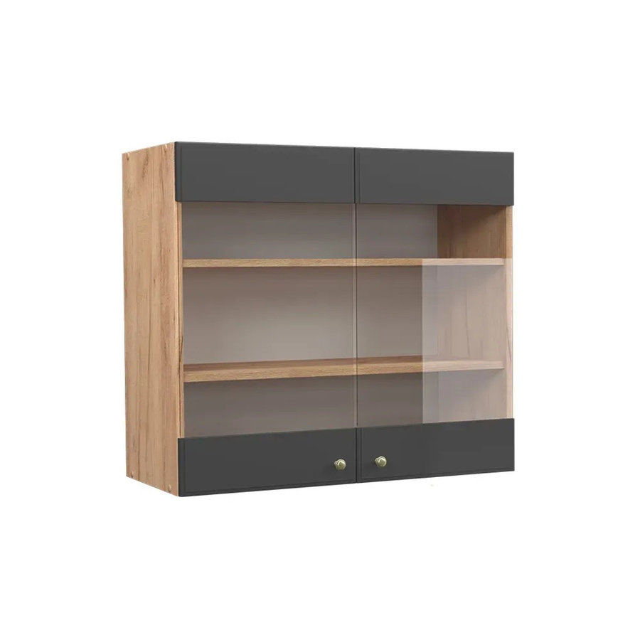 Vicco Küchenglasschrank Fame-Line in Anthrazit-Gold/Goldkraft Eiche mit Glastüren und Soft-Close-Funktion, Breite: 80 cm - Bild 2