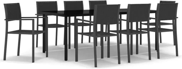 vidaXL 9-teilige Garten-Essgruppe in Schwarz mit Rattan-Design und Glasplatte - Bild 1
