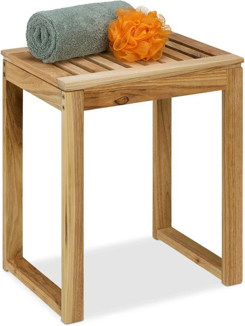 Relaxdays Hocker aus Walnussholz in Natur Braun, B/T/H: 46 x 40 x 30 cm - Bild 1