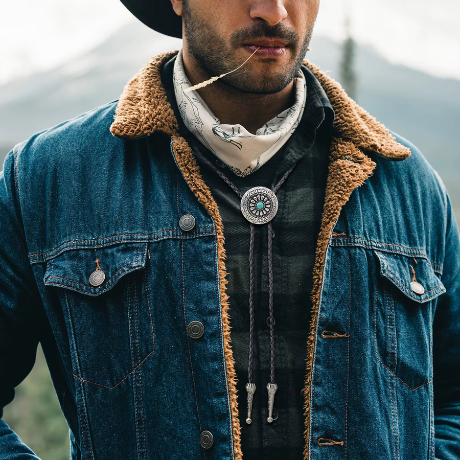 Bolo Krawatte Vintage, Leder, Grün Schwarz, Kristall, Unisex - Bild 3