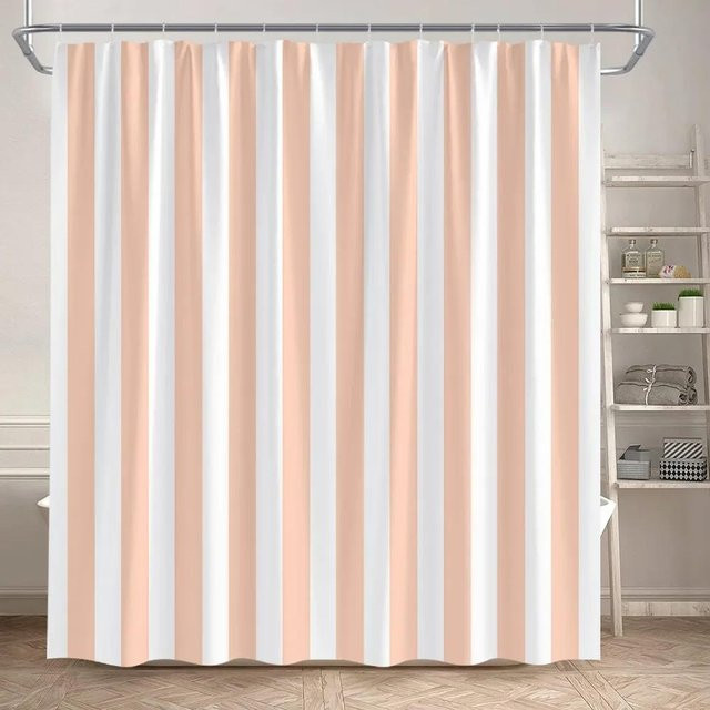 Baifenbai Home Furnishing Duschvorhang mit schwarz-weiß gestreiftem geometrischem Muster aus Polyester, B/H: 180 x 240 cm - Bild 1