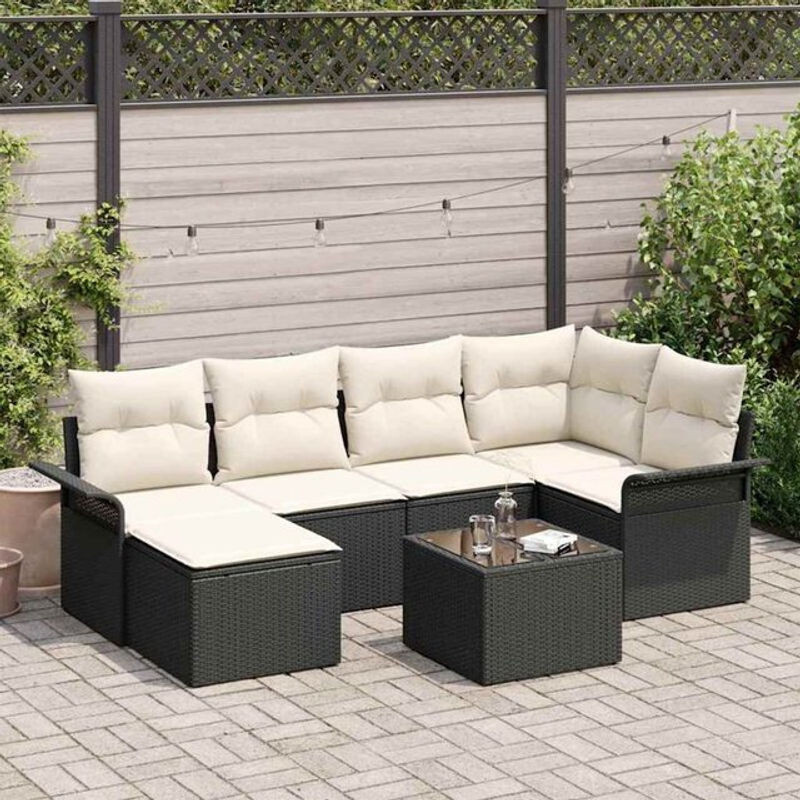 Vidaxl Garten-Sofa-Set aus Polyrattan mit 7-teiligem Kissen-Set in Schwarz - Bild 1