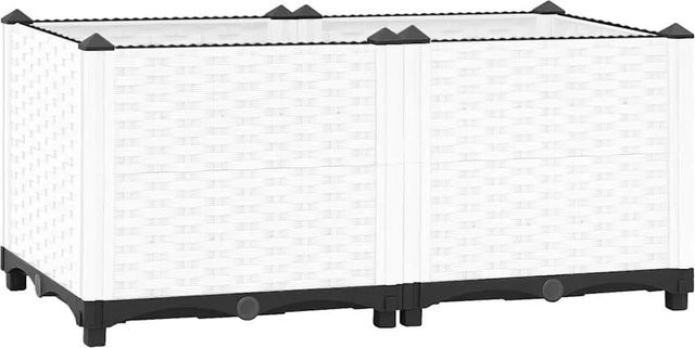 vidaXL Hochbeet in Rattan-Optik aus Polypropylen, Weiß, B/T/H: 80 x 40 x 38 cm - Bild 1