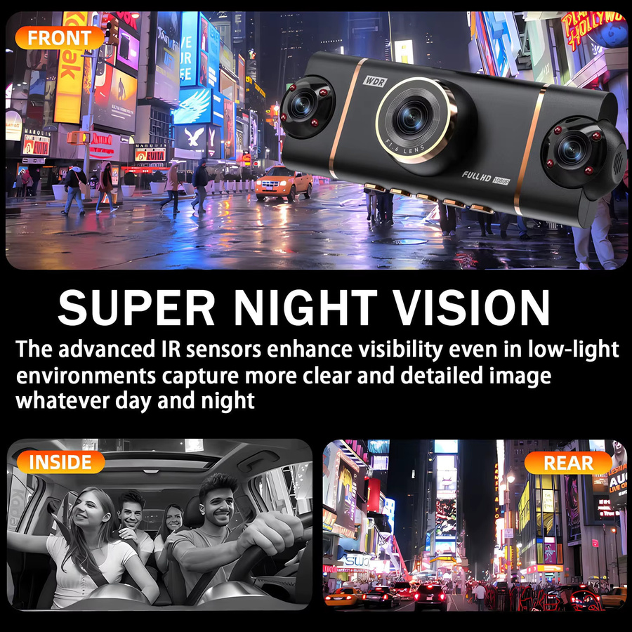 OLESED 4-Kanal Dashcam mit WLAN, Full HD 1080P Videorekorder, 4-Linsen-Dashkamera mit Nachtsicht und Black Box Funktion, Schwarz - Bild 6