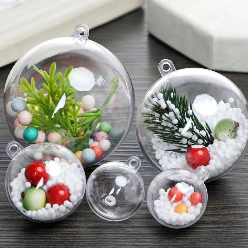 Transparente Weihnachtskugeln aus Kunststoff zum Befüllen für DIY Weihnachtsbaum-Dekorationen, Durchmesser: 5 cm, 6 cm, 8 cm und 10 cm - Bild 2
