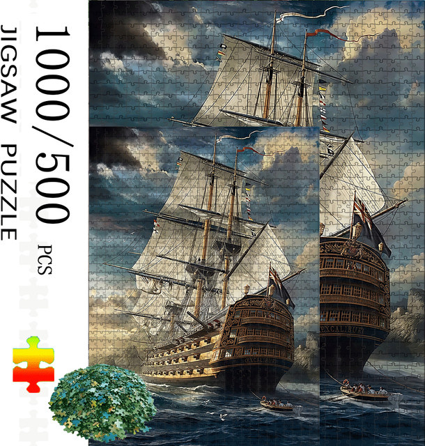 AZNM Piraten Segelschiff-Piratschiff-Puzzle, Blau, Pappe / Karton - Bild 1