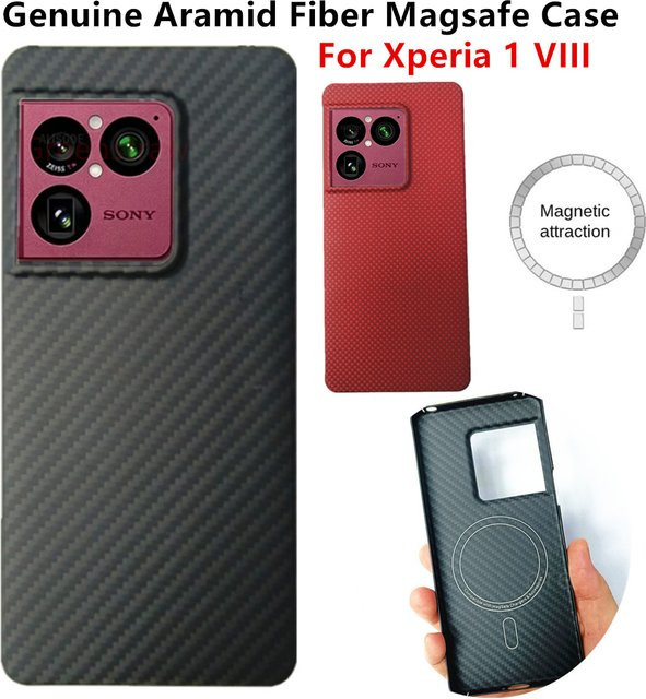 Sony Xperia 1 VIII Magnetabdeckung aus echter Aramid-Carbonfaser in Schwarz, ultradünne MagSafe-kompatible Schutzhülle in Matt-Optik - Bild 1