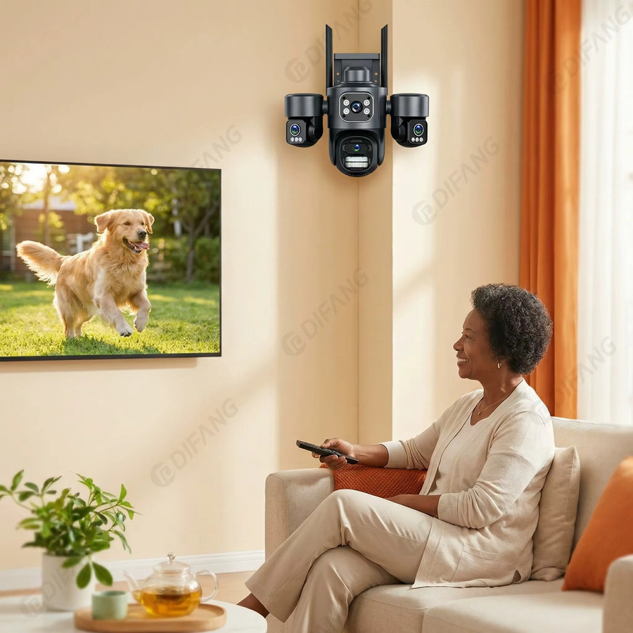 DiFang 15MP WLAN IP-Sicherheitskamera mit 3-Linsen-System, wasserdichte CCTV-Außenkamera mit automatischer Verfolgung, 2-Wege-Audio und iCsee Alexa-Kompatibilität, Schwarz - Bild 3