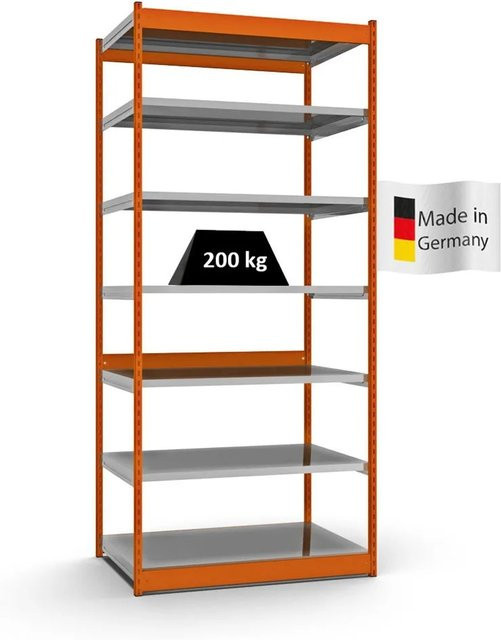PROREGAL Fachbodenregal Stecksystem mit 7 Ebenen in Orange, H x B x T: 300 x 132,5 x 80 cm - Bild 1