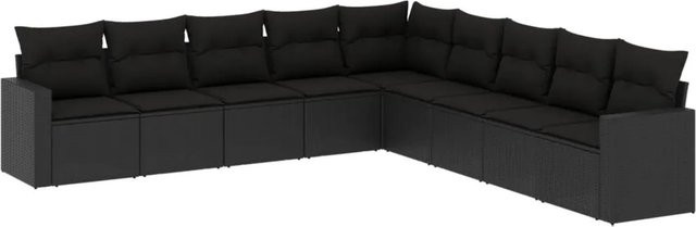 vidaXL 9-tlg Garten-Sofagarnitur in L-Form aus schwarzem Poly-Rattan mit Kissen und pulverbeschichtetem Stahlgestell - Bild 1
