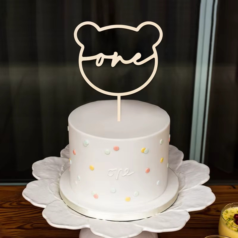 YOMDID Bär Form Holz Kuchen Topper in Braun für Geburtstag und Party - Bild 2