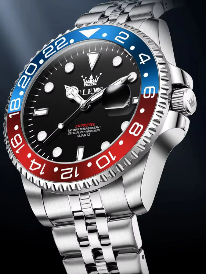 OLEVS Armbanduhr, Quarz, Edelstahl, Blau, Mondphase, Herren - Bild 7