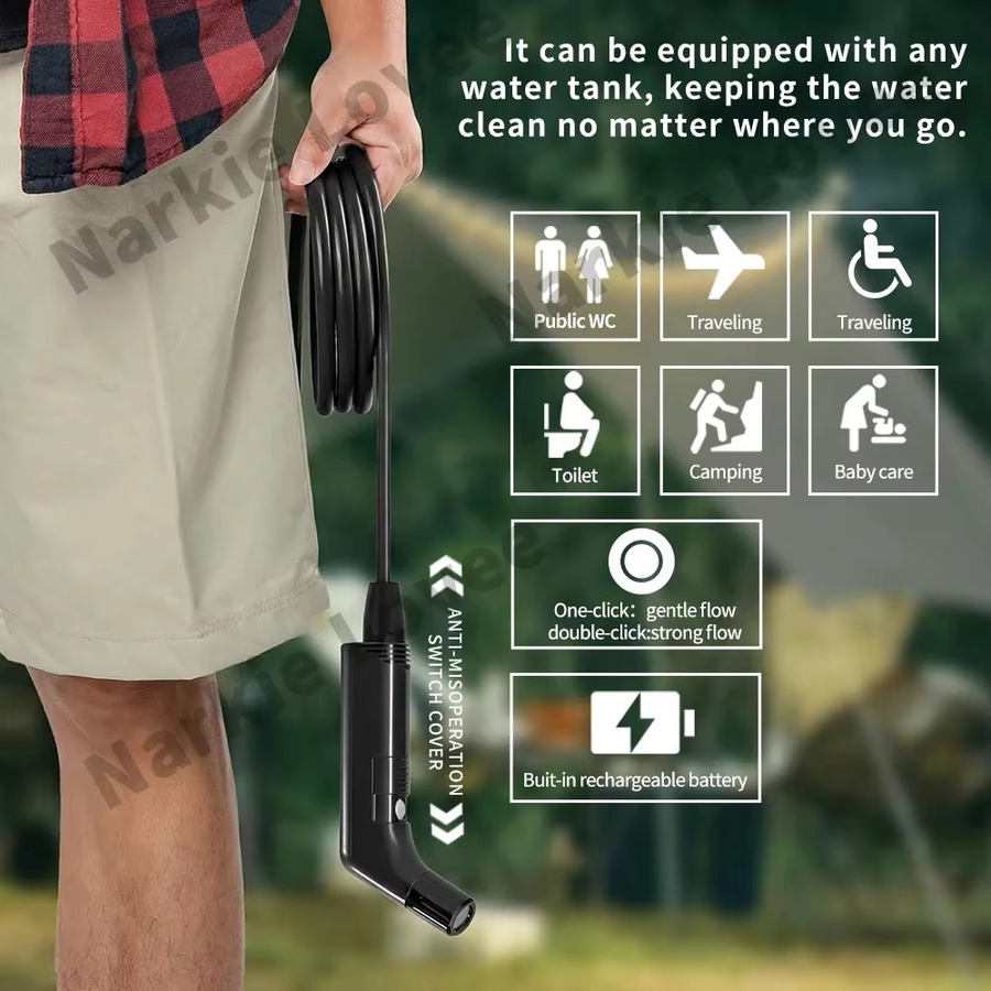 Wower Tragbares Bidet mit 19l Wassertank und 2m Schlauch, Wiederaufladbarer Shattaf-Sprüher für Camping und Reisen, Weiß/Grün - Bild 3