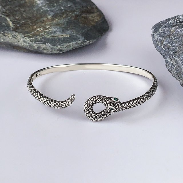 ZTRLIUA Armreif Schlangen, 925 Sterling Silber, Grünäugig, Unisex - Bild 1