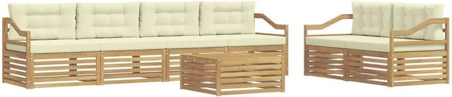 vidaXL Outdoor-Sofagarnitur 7-teilig aus Akazienholz mit Kissen in Weiß und Beige - Bild 1