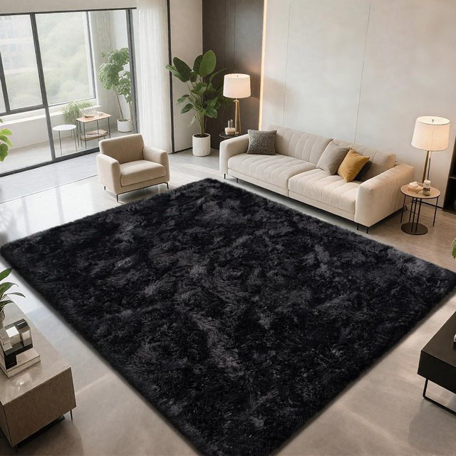 Ultraweicher flauschiger Teppich Lodestar aus Kunstfell in Schwarz, B/T: 60 x 40 cm - Bild 1