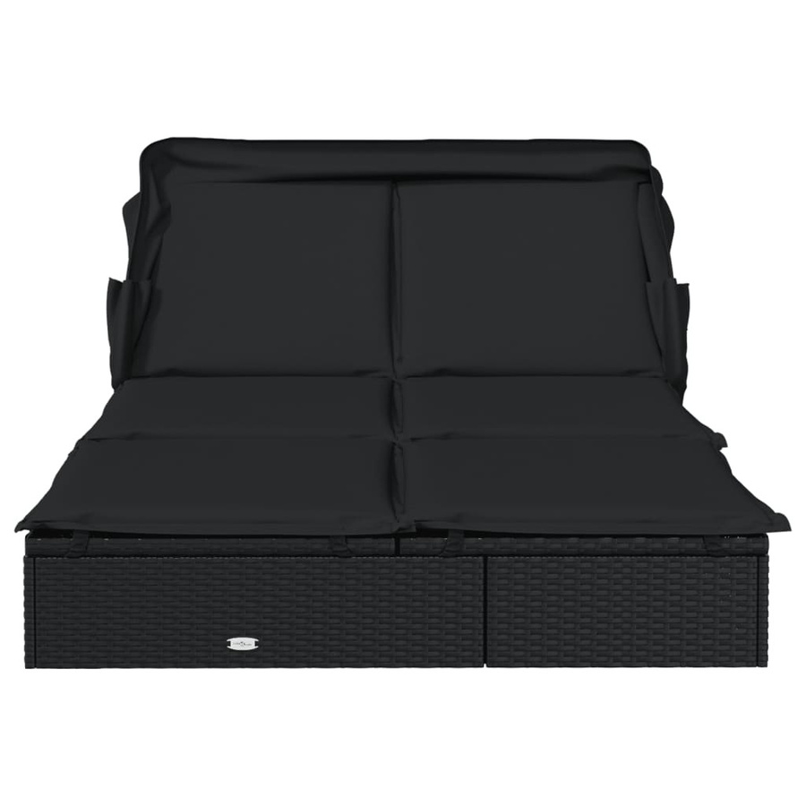 vidaXL 2-Personen-Sonnenliege aus Polyrattan mit Sonnendach in Schwarz, B/T/H: 213 x 118 x 97 cm - Bild 4