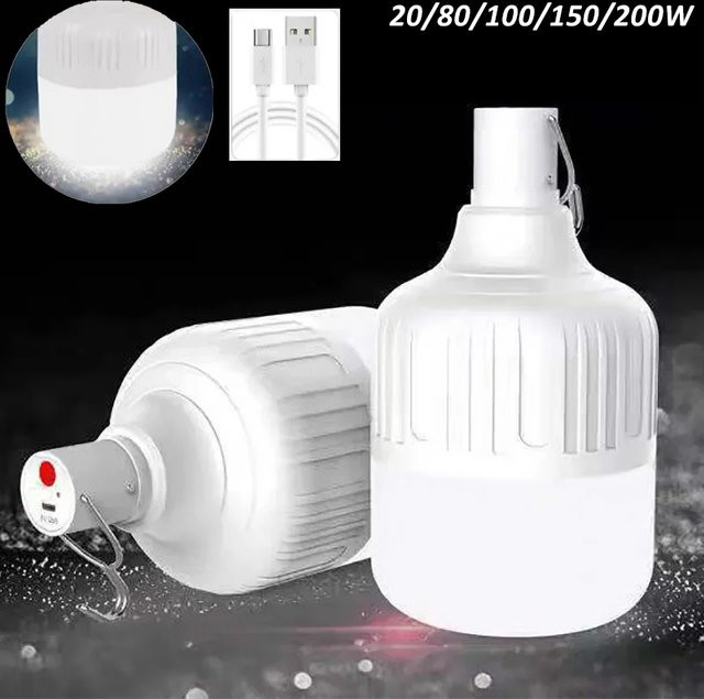 LINYILIGHT LED-Notbeleuchtung für den Außenbereich, USB wiederaufladbare tragbare Laterne in Weiß mit Haken für Camping und Garten - Bild 1