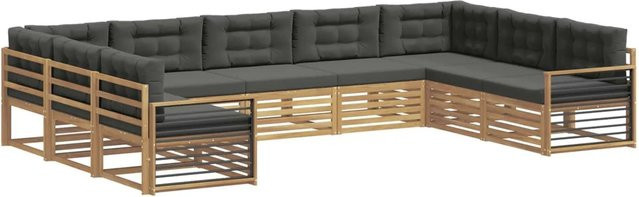 vidaXL Outdoor-Sofagarnitur 9-teilig aus Massivholz Akazie in Anthrazit und Weiß mit Sitz- und Rückenkissen - Bild 1