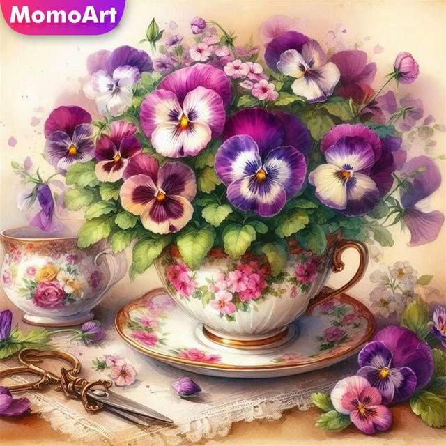 Momoart Blumen-Diamant-Stickerei Mohnblumen Teetasse Multicolour Acryl-Bastelset mit Rund- und Vollquadrat-Diamant-Mosaik - Bild 1