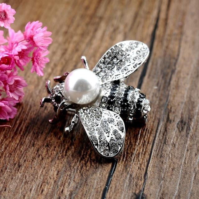 YIRAN Jewelry Brosche Biene, Edelstahl, Perle, Silber, Damen - Bild 1