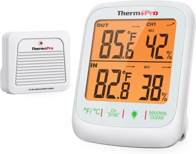 ThermoPro TP260B Kabelloser Digitaler Innen- und Außentemperatur- sowie Luftfeuchtigkeitsmonitor mit Hintergrundbeleuchtung in Weiß - Bild 1