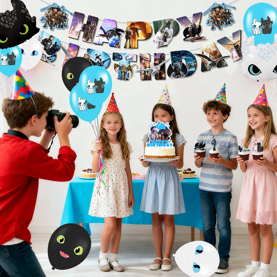43-teiliges Set Drachenzähmen leicht gemacht Partydekoration von Potdemiel in Mehrfarbig für Kindergeburtstage mit Banner, Luftballons und Tischdecke - Bild 2