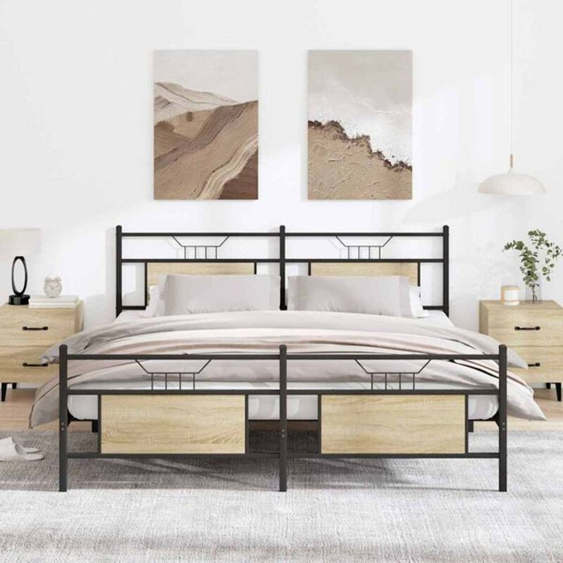 Metallbett Vidaxl in Sonoma-Eiche Natur und Braun aus Stahl im Industrial Design, B/T: 180 x 200 cm - Bild 1