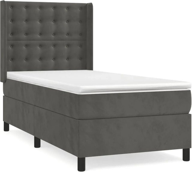 vidaXL Boxspringbett mit Matratze Dunkelgrau Samt B/T/H: 90 x 200 x 128 cm - Bild 1