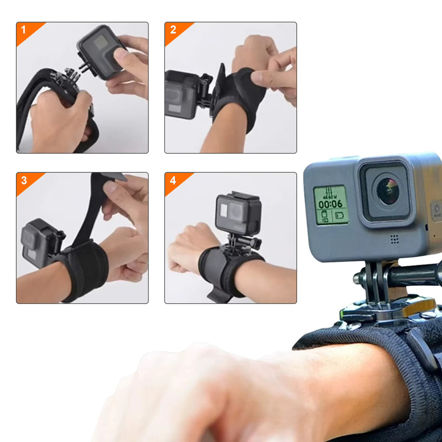 360 Grad rotierbarer Handgelenk-Gurt für GoPro, DJI OSMO und Insta360 in Schwarz - Bild 2