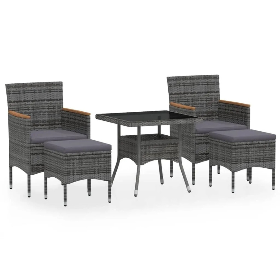vidaXL 5-tlg Garten-Essgruppe aus Poly Rattan und Hartglas in Grau - Bild 2