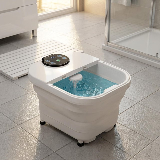 Adler Faltbarer Fußmassager mit 6 Rollen, Hydromassage, Aromatherapie und Heizfunktion bis 48°C in Weiß - Bild 1
