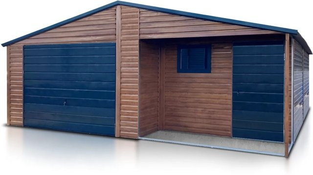 Liderstal Einzelgarage Basic aus Trapezprofilblech in Holzoptik mit Schwingtor und Fenster, B/T/H: 700 x 800 x 290 cm - Bild 1