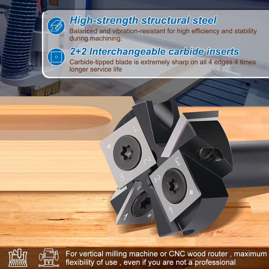 CMCP CNC Spoilboard Surfacing Router Bit mit 1/2 Zoll Schaft, 4 Flöten Hartmetallplatte zum Abflachen und Hobeln von Holz - Bild 3