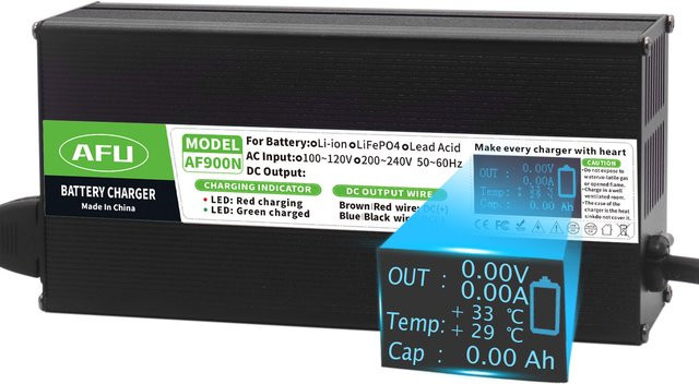 AFU Lithium-Ionen-Batterieladegerät 84V 10A für 72V 74V 20S Akkus, Smart-Schnellladegerät mit Display in Schwarz - Bild 1