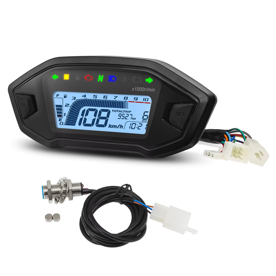 MAIMEIMI Universal Motorrad Digital Tacho mit 7 Farben LED Armaturenbrett und Blinkerleuchten in Schwarz und Multicolour - Bild 6