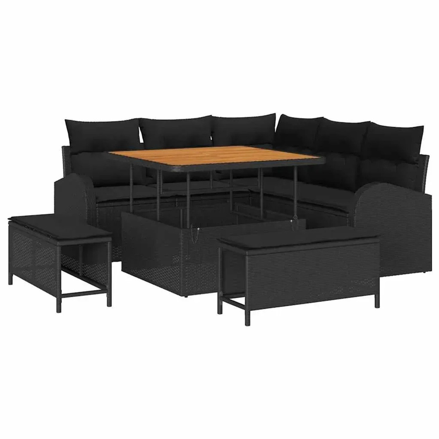 vidaXL Garten-Sofa-Set 8-tlg. aus Poly-Rattan mit Kissen in Schwarz - Bild 2