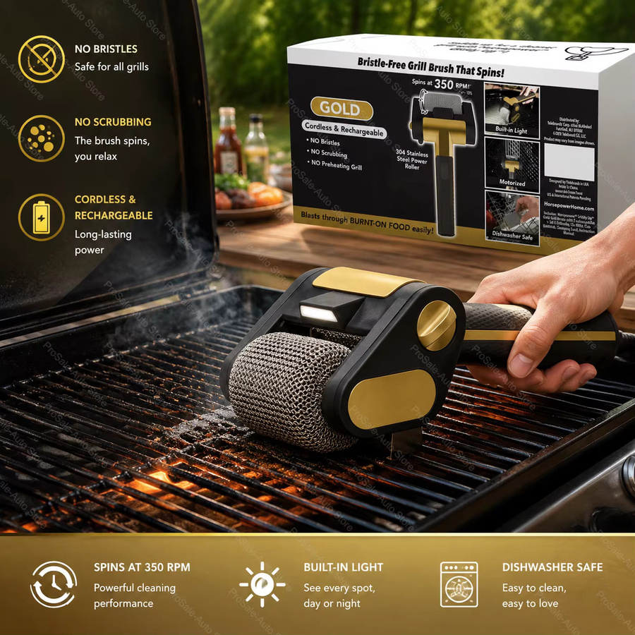 CENRR Elektrische Grillbürste mit austauschbaren Köpfen, kabelloser wiederaufladbarer BBQ-Grillreiniger in Schwarz - Bild 2