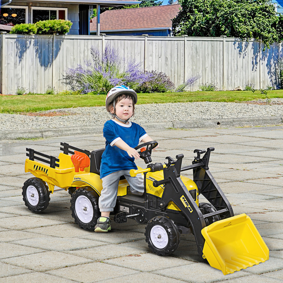 HOMCOM Trettraktor mit Anhänger, Tretfahrzeug mit Schaufel, Gelb, ab 3 Jahre - Bild 2