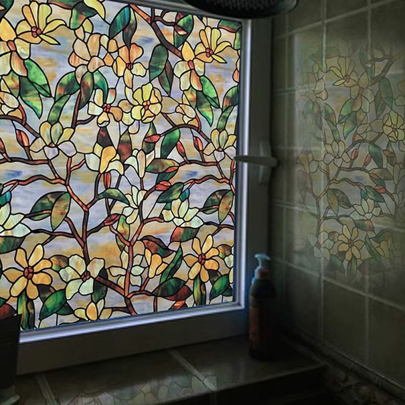 WXSHSH Fensterfolie Statische PVC Privatsphäre Folie Floral Beige für Glas Fenster Türen und Schränke B: 100 cm, H: 30 cm, T: 30 cm - Bild 5