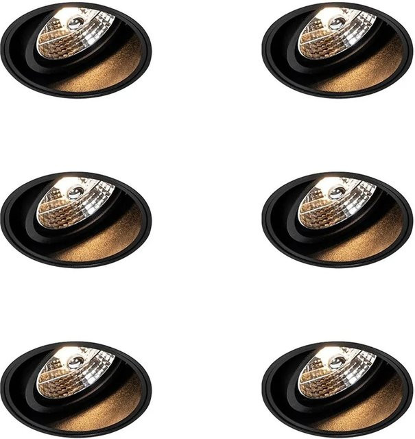 QAZQA Set mit 6 modernen Trimless Impact 70 Einbaustrahlern in Schwarz für Wohnzimmer, Küche und Arbeitsumfeld - Bild 1