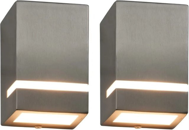 vidaXL Außenwandleuchten Set aus 2 Stück in Silber, rechteckiges Design aus Edelstahl und PC, 35 W mit GU10 Fassung und IP54 Schutzklasse für den Außenbereich - Bild 1