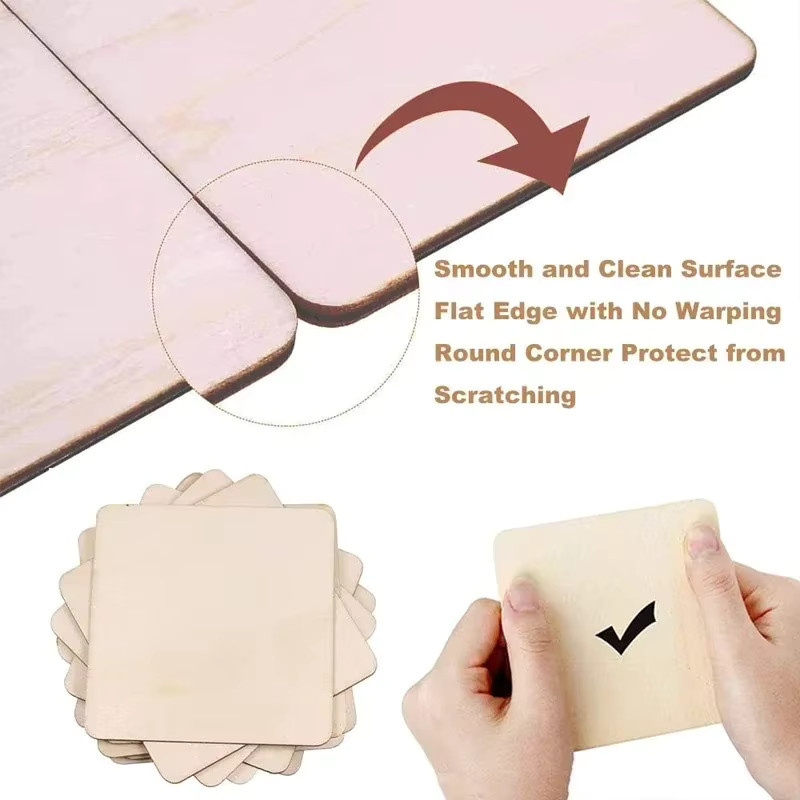 100 Stück quadratische Holzscheiben in Beige, 4–6 cm für Gravur und Schnitzerei - Bild 4