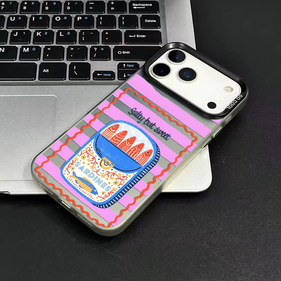 INS S-Sardine Dosen Kunst Handyhülle für iPhone 11 bis 17 Pro Max Matte Laser Aurora Stoßfeste Hülle in Multicolour - Bild 3