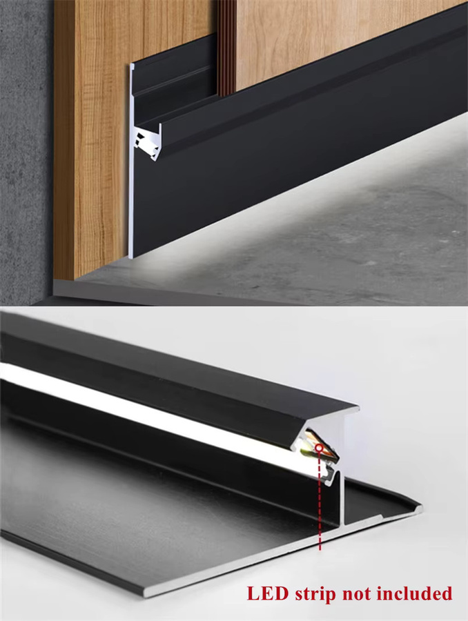 Ksdligh Aluminium LED Profil für die versteckte Trockenbau-Fußleiste in Schwarz und Silber mit warmweißem Licht - Bild 4