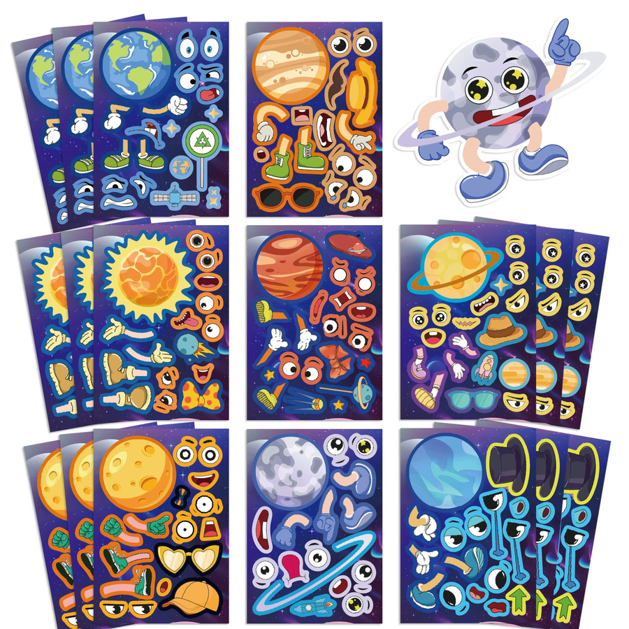 DIY Space Planet Cartoon Aufkleber Set mit Gesichtern zum Gestalten für Handy, Notizbuch und Drucker, Mehrfarbig - Bild 2