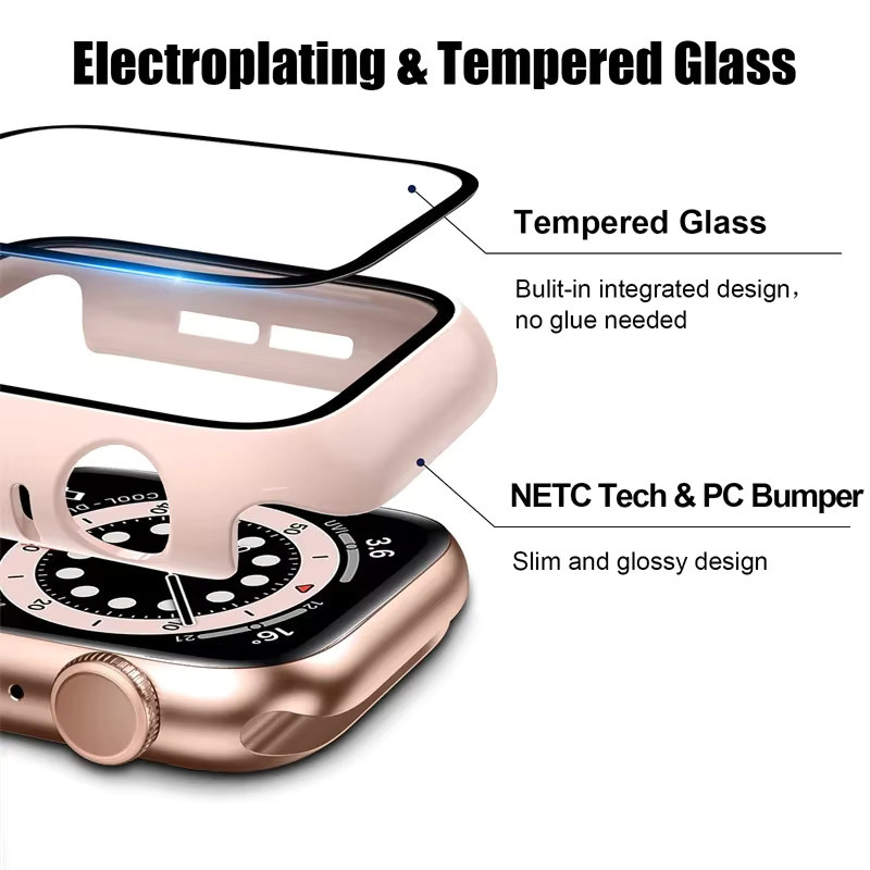 Hülle mit gehärtetem Glas für Apple Watch, Silikon, Roségold, Unisex - Bild 2
