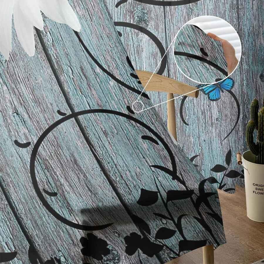 Yiran Furniture Daisy Retro Transparente Voile-Vorhänge mit Schmetterlings- und Blumenmuster, Breite: 135 cm, Höhe: 115 cm - Bild 1