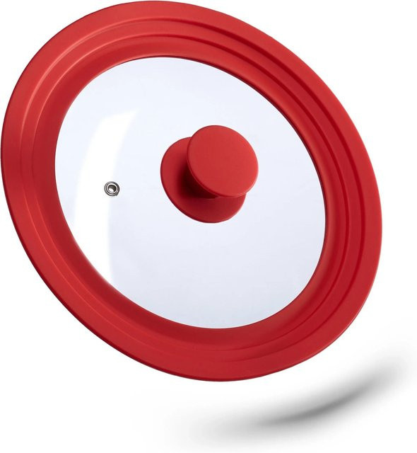 Relaxdays Topfdeckel aus Glas und Silikon mit Dampfventil in Rot, Durchmesser: 20 bis 24 cm - Bild 1